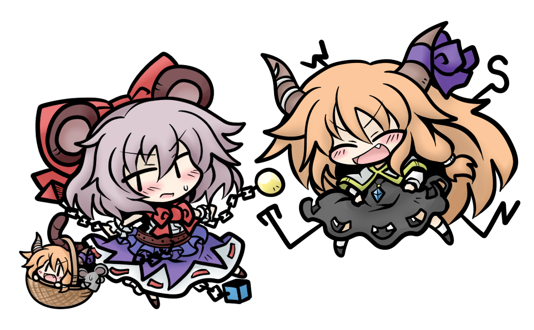 chibi, cosplay, costume_switch, ibuki_suika, ibuki_suika_(cosplay), minigirl, multiple_girls, nazrin
