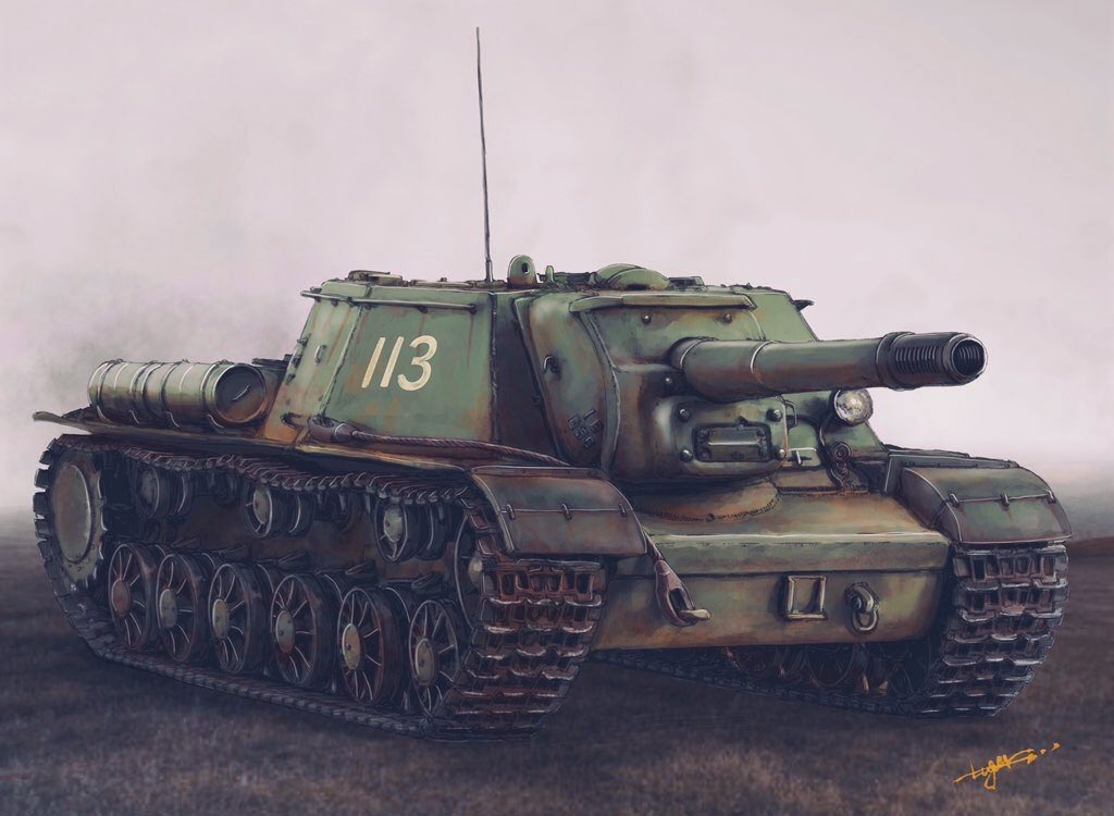 artist_name, caterpillar_tracks, clear_sky, headlight, luger_oni-jun'i, military_vehicle, motor_vehicle, no_humans