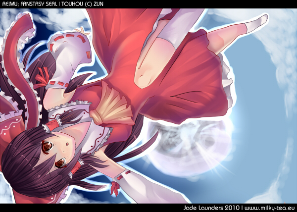 bow, brown_hair, detached_sleeves, hair_bow, hakurei_reimu, jadii, long_hair, red_eyes