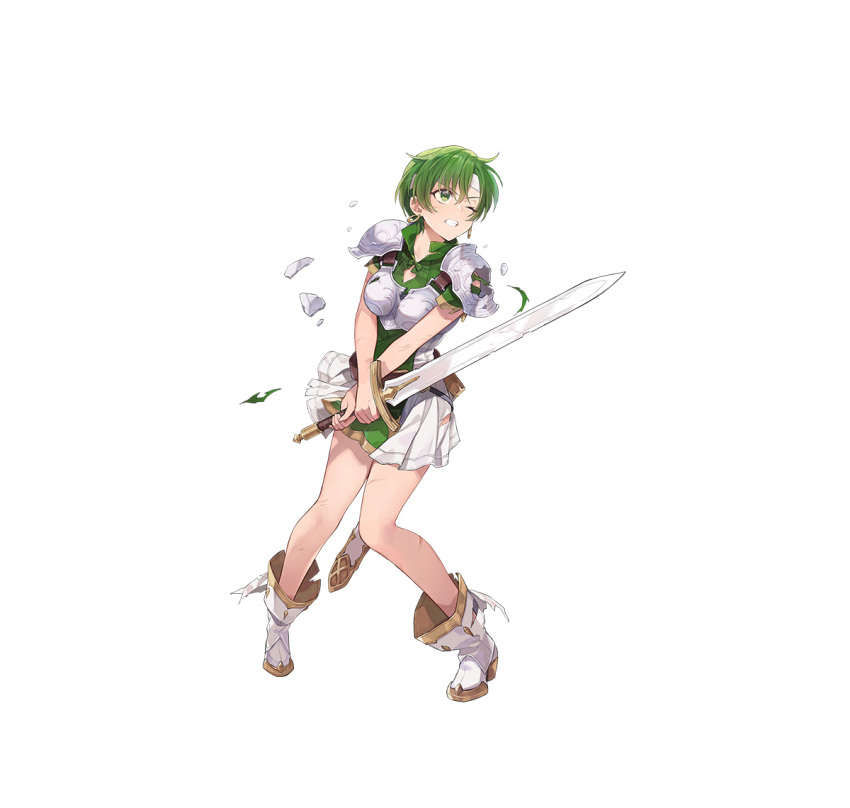 1girl, armor, breastplate, broken_armor, clenched_teeth, damaged, dress, earrings