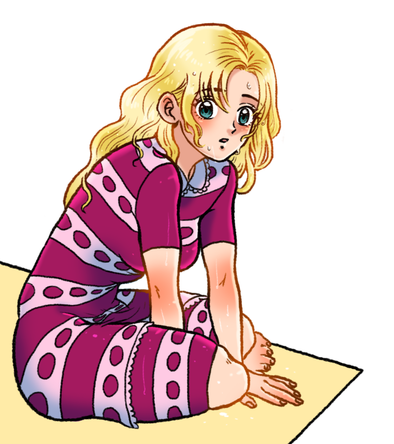 1girl, aqua_eyes, blonde_hair, breasts, commentary_request, erina_pendleton, jojo_no_kimyou_na_bouken, mugicha_(zoro1132)