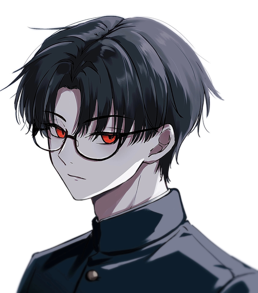 1boy, black_hair, black_jacket, charisma_house, closed_mouth, expressionless, gakuran, glasses