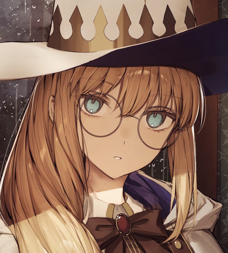 1girl, black_bow, blonde_hair, blue_eyes, bow, fate/grand_order, fate_(series), glasses