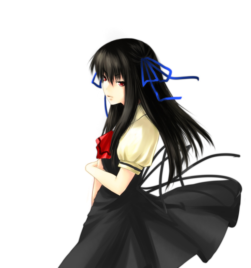air, black_hair, highres, long_hair, mi_hitsuji, red_eyes, school_uniform, tohno_minagi, toono_minagi