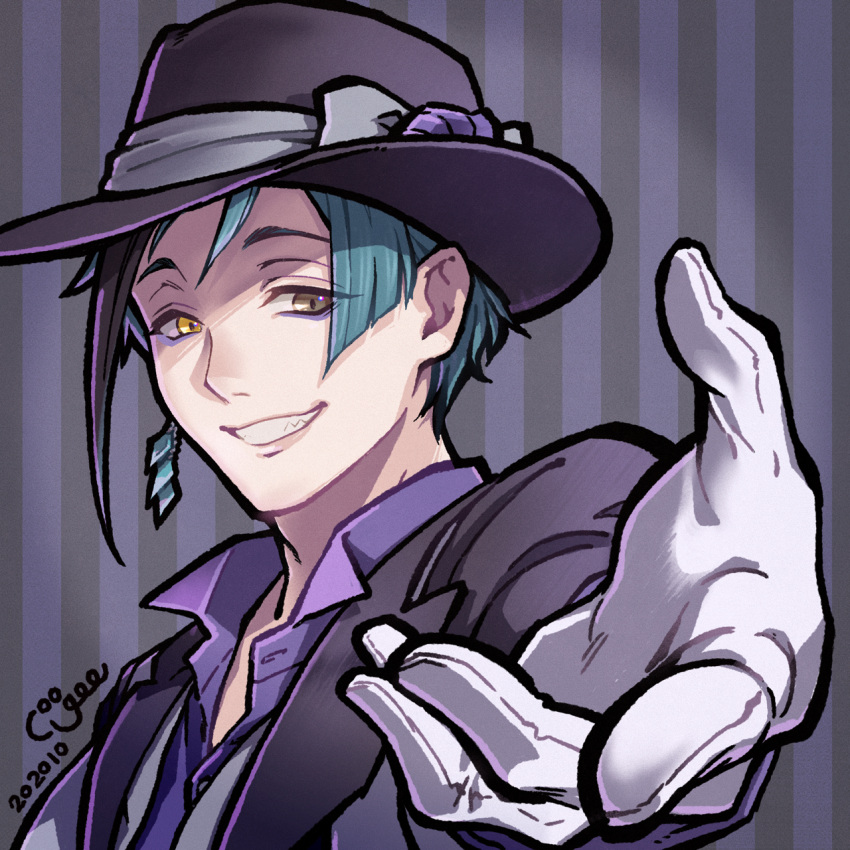 1boy, bishounen, black_jacket, bow, brown_eyes, collared_shirt, coogee, dated