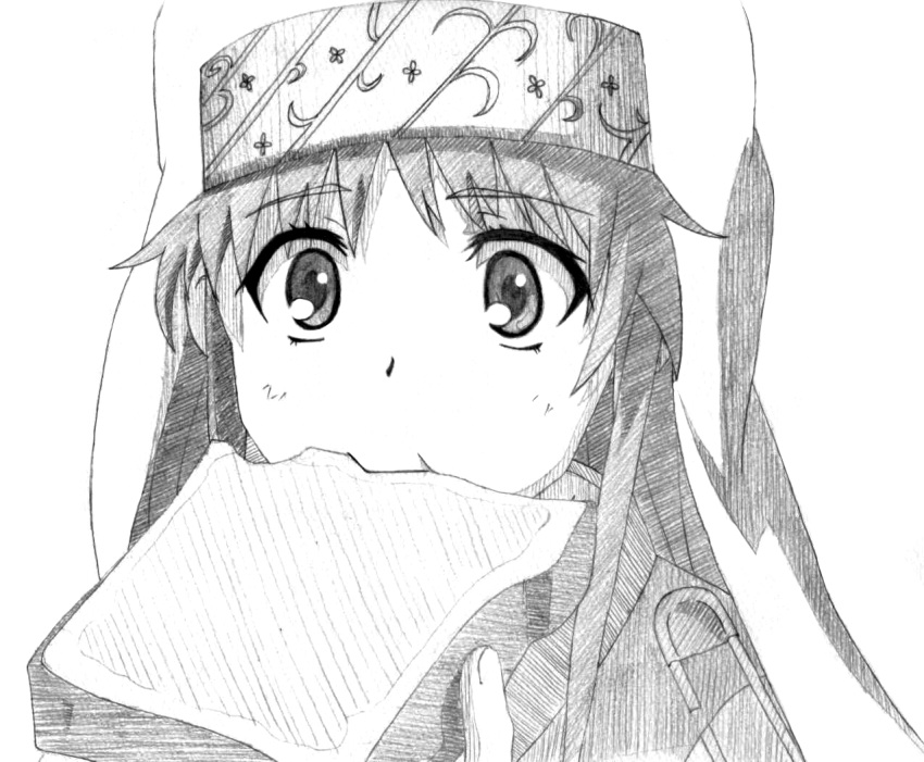face, index, mouth_hold, ryuuryuu, to_aru_majutsu_no_index, toast, toast_in_mouth, traditional_media