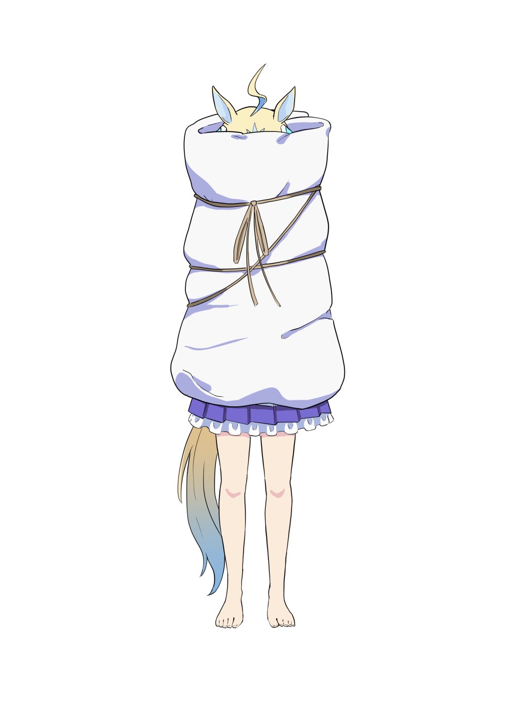 1girl, ahoge, animal_ears, barefoot, blonde_hair, full_body, highres, horse_ears