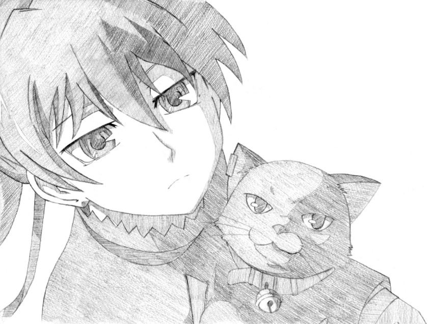 bell_collar, black_cat, cat, charcoal_(medium), collar, darker_than_black, face, mao_(darker_than_black)
