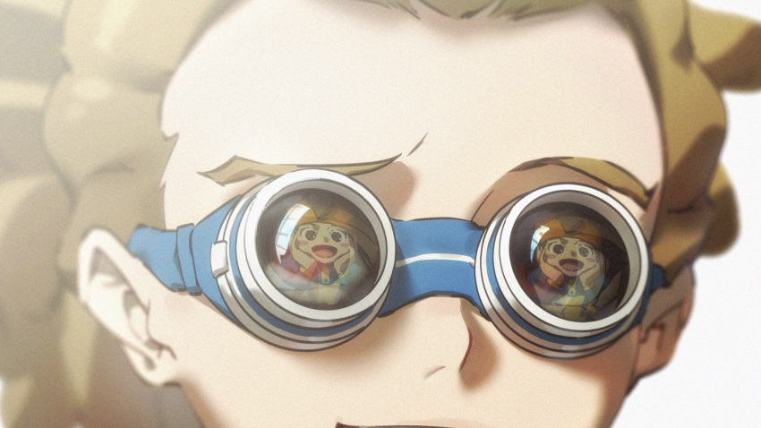 1boy, blonde_hair, close-up, commentary, endou_mamoru, goggles, highres, inazuma_eleven_(series)