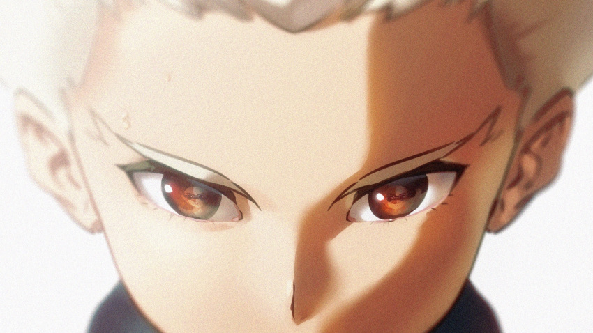 1boy, close-up, commentary, eye_focus, eye_reflection, gouenji_shuuya, highres, inazuma_eleven_(series)