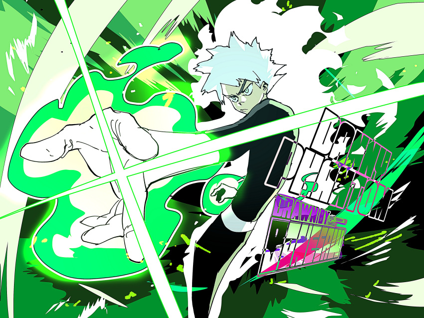 1boy, absurdres, animification, aura, bodysuit, bonesaw_(artist), commentary, danny_phantom