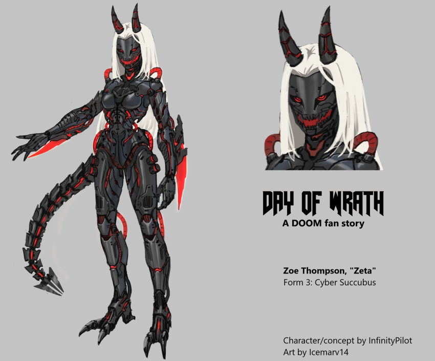 1girl, armor, biomechanical, cable, claws, cyberpunk, cyborg, day_of_wrath_(infinitypilot)