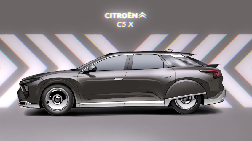 chromatic_aberration, citroen, citroen_c5_x, from_side, grey_background, highres, no_humans, original