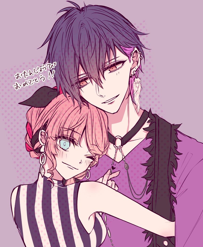 1boy, 1girl, aiaiharuharu, allan_melville, blue_eyes, blush, copyright_request, cupid_parasite