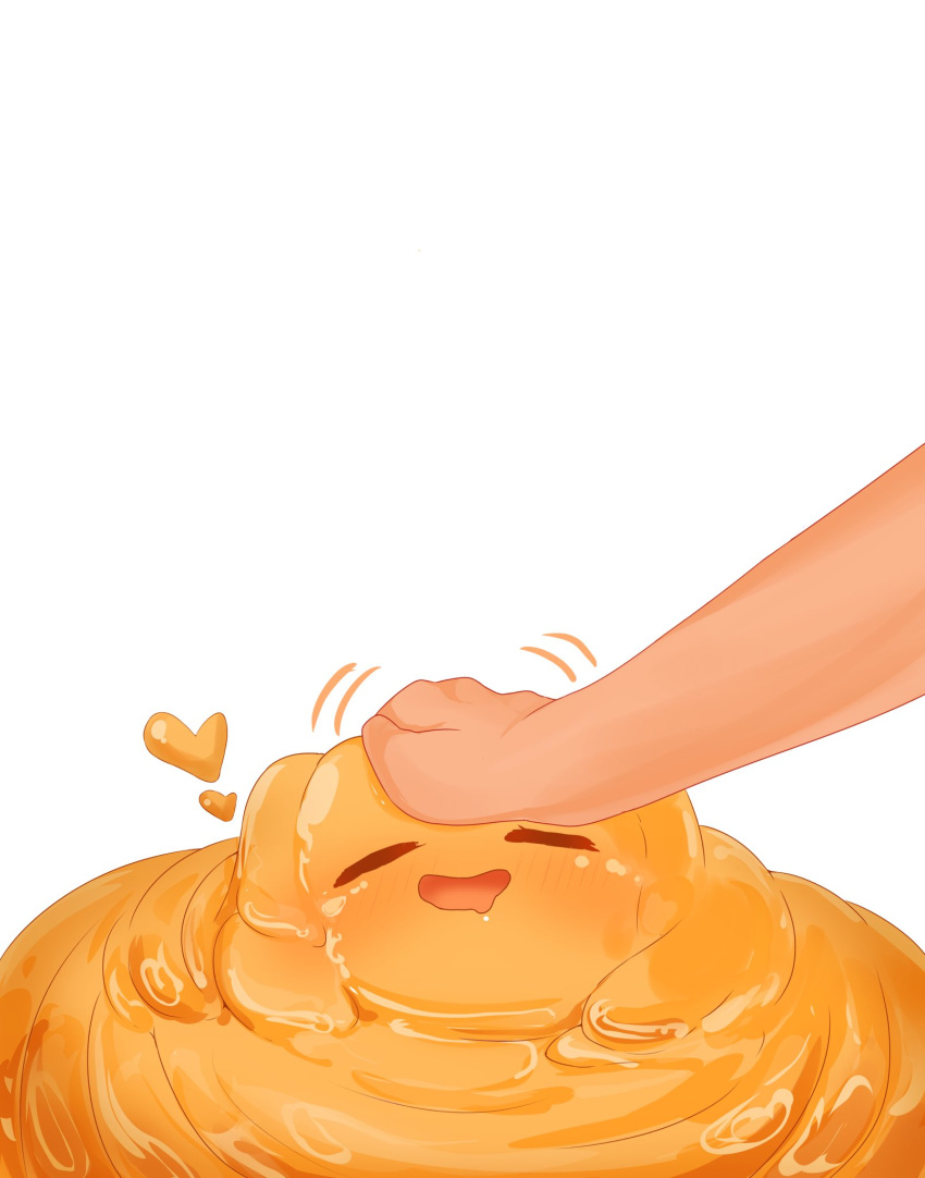 :d, closed_eyes, colored_skin, headpat, heart, highres, hikyou_takarasou, monster_girl