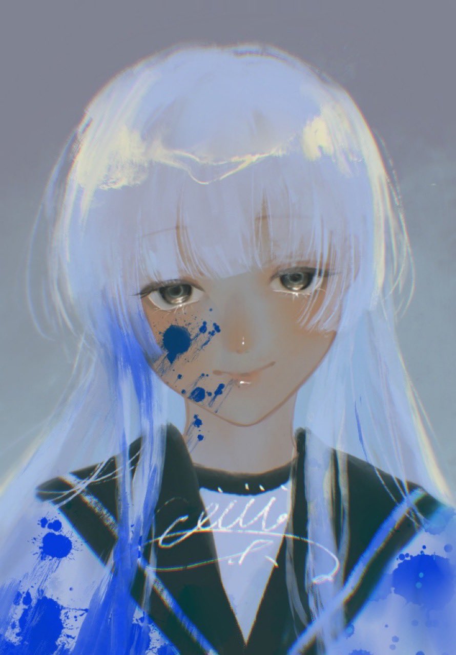 1girl, aupt31, black_sailor_collar, blood, blood_on_clothes, blue_blood, bob_cut, closed_mouth