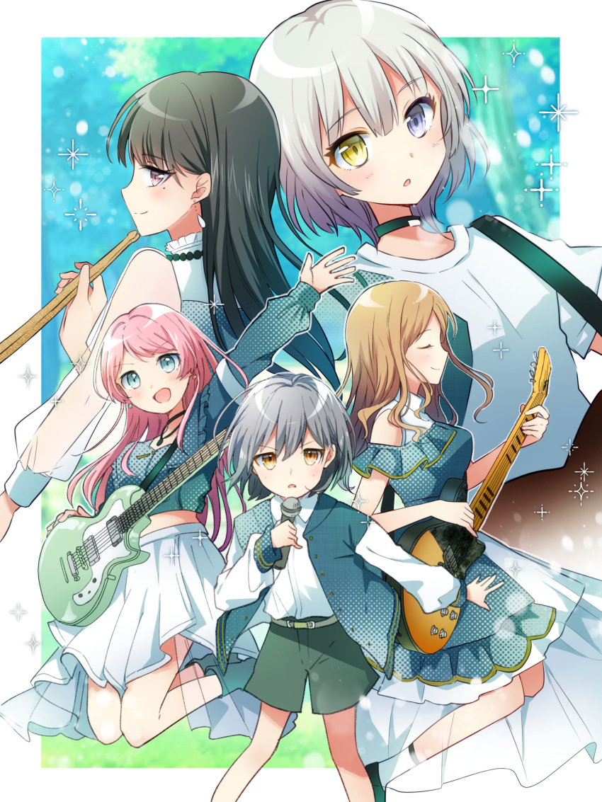 5girls, absurdres, bang_dream!, bang_dream!_it's_mygo!!!!!, black_hair, blue_eyes, blush, breasts