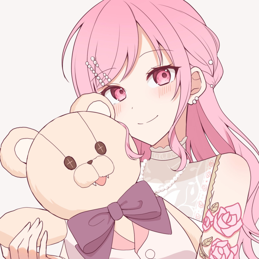 1girl, blush, bow, bowtie, closed_mouth, commentary_request, dot_nose, fangs