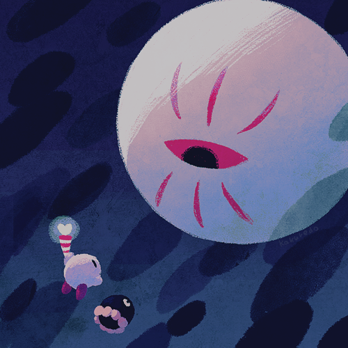 colored_skin, commentary_request, gooey_(kirby), heart, holding, kakuredo_ura, kirby, kirby's_dream_land_3