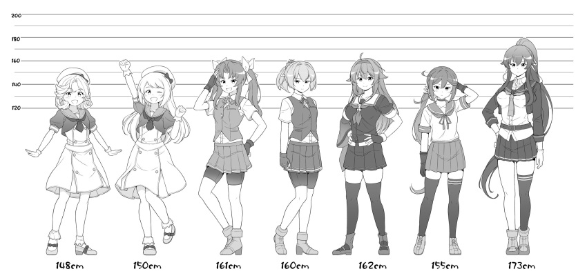 6+girls, ahoge, akebono_(kancolle), akebono_kai_ni_(kancolle), asymmetrical_clothes, belt, bike_shorts, bike_shorts_under_skirt