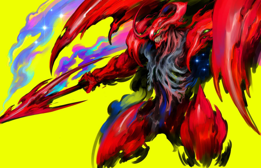 absurdres, armor, biomechanical, clenched_teeth, colored_skin, darilbalde, extra_eyes, green_eyes