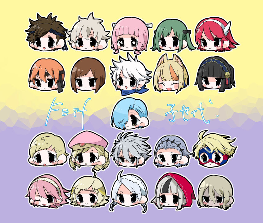+_+, 6+boys, 6+girls, ahoge, animal_ears, aqua_hair, asugi_(fire_emblem), bandana