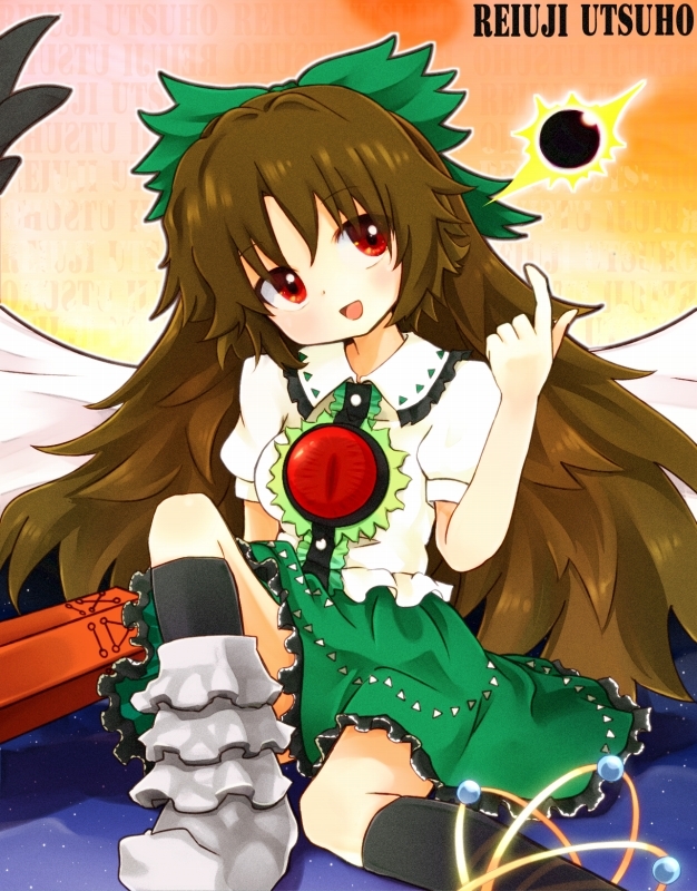 bow, brown_hair, cape, eyes, hair_bow, long_hair, red_eyes, reiuji_utsuho