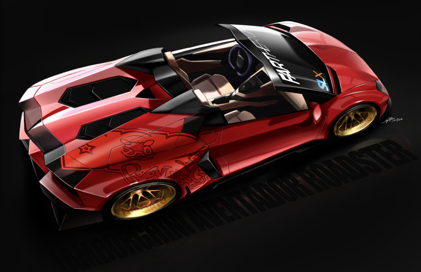 black_background, car, convertible, from_above, highres, lamborghini, lamborghini_aventador, motor_vehicle