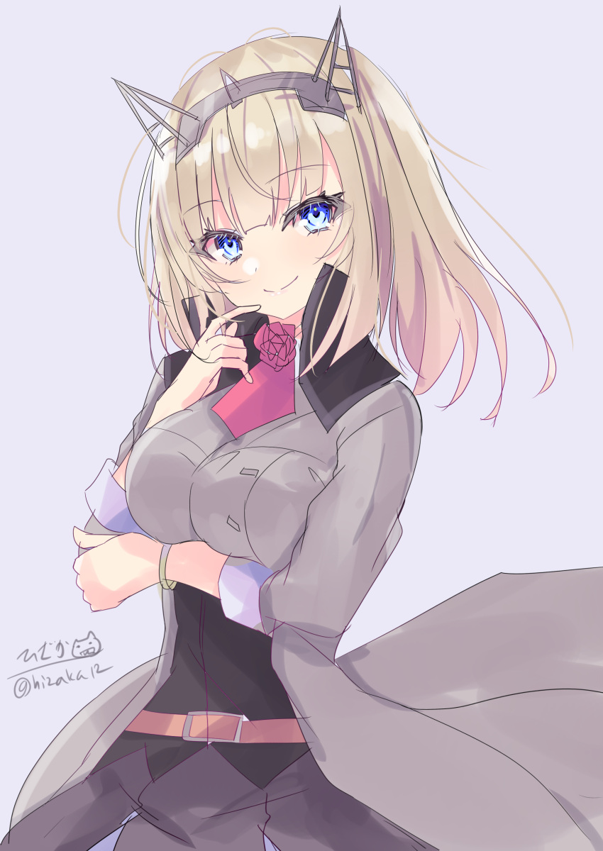 1girl, absurdres, artist_name, ascot, black_skirt, blonde_hair, blue_eyes, coat