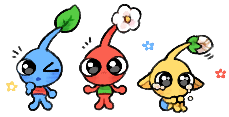>_o, animal_crossing, black_eyes, blue_flower, blue_pikmin, blue_shirt, blue_skin, blush