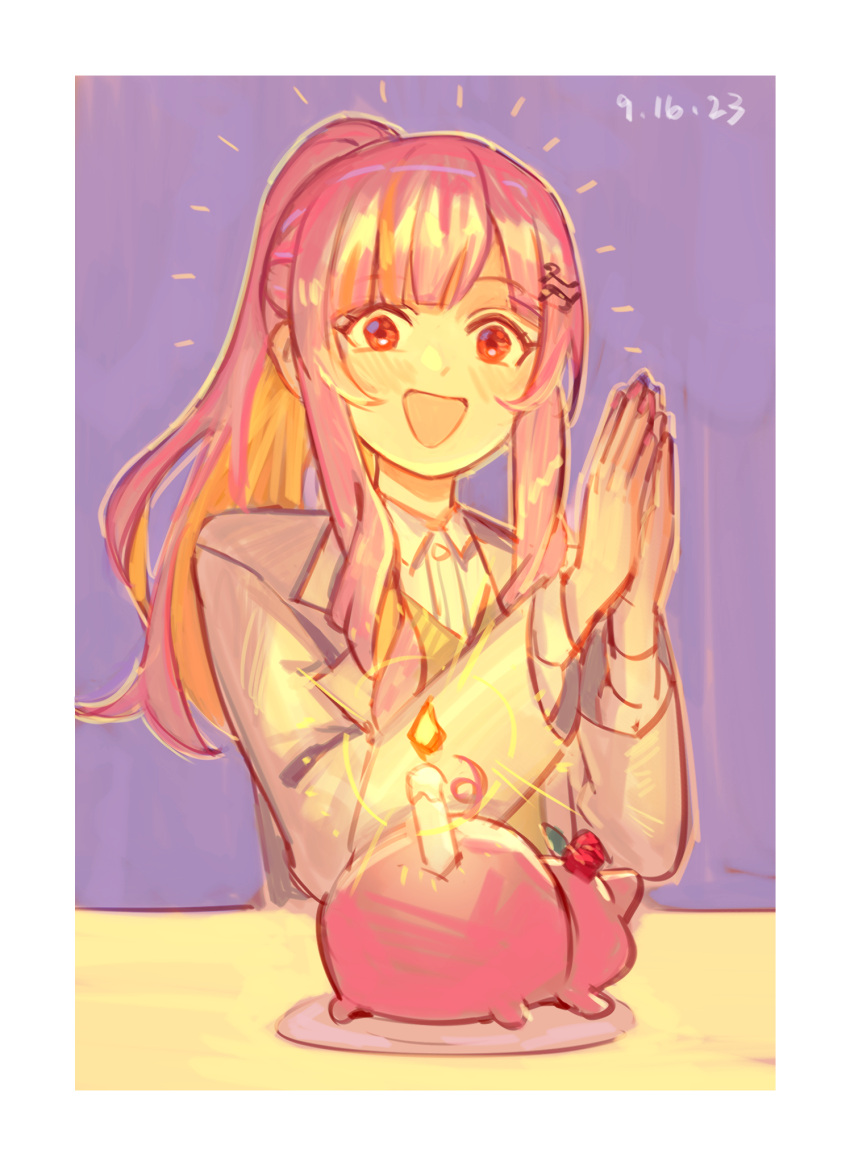 1girl, blonde_hair, high_ponytail, highres, long_hair, maplesights, multicolored_hair, nijisanji