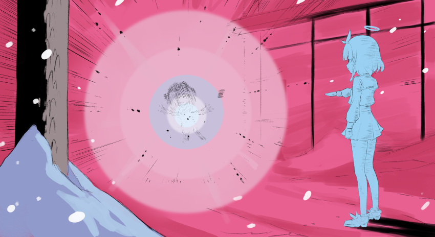 1boy, 1girl, arona's_sensei_doodle_(blue_archive), blue_archive, death, dr._manhattan_kills_rorschach_(meme), glowing, halo