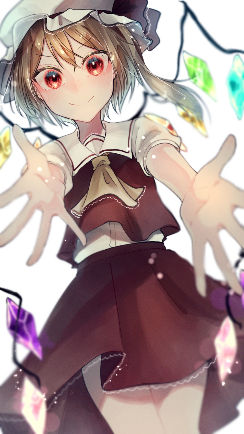 1girl, ascot, blonde_hair, blurry, blurry_background, blurry_foreground, closed_mouth, collared_shirt