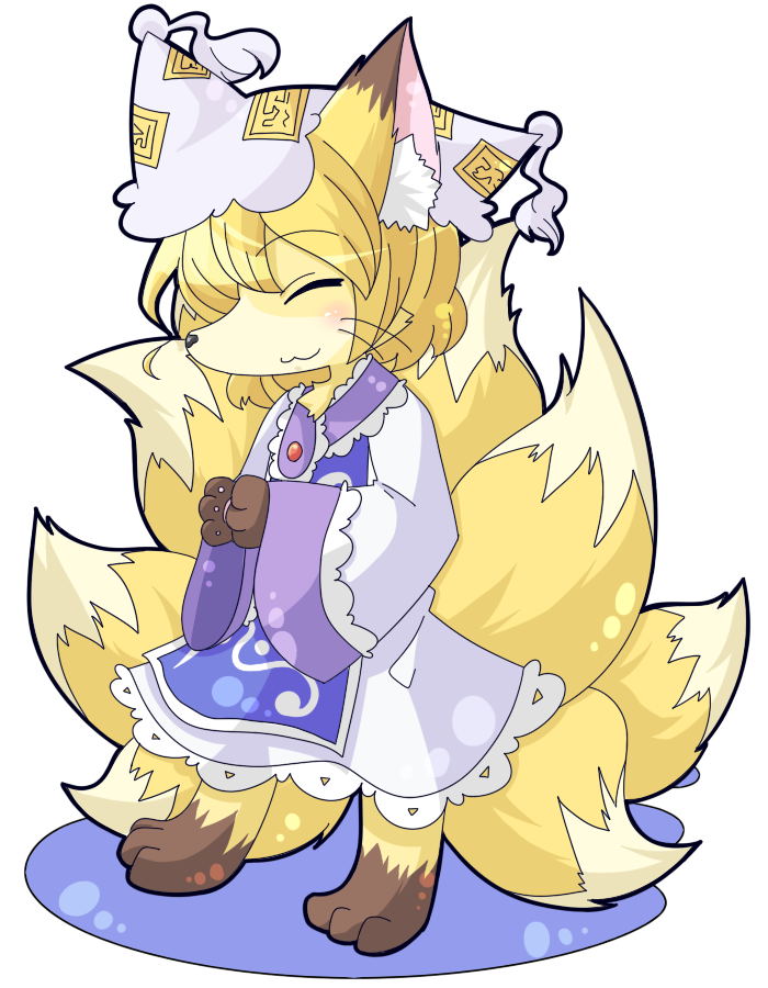 :3, animal_ears, blonde_hair, chibi, fox_ears, fox_tail, furry, hat