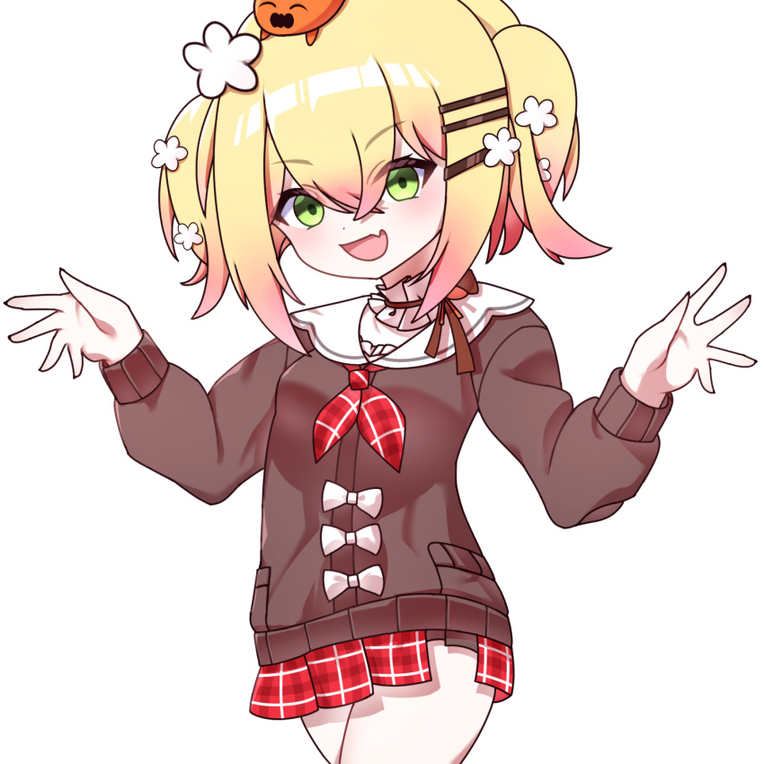 1girl, blonde_hair, cross_(vgne4542), green_eyes, highres, hololive, momosuzu_nene, momosuzu_nene_(2nd_costume)