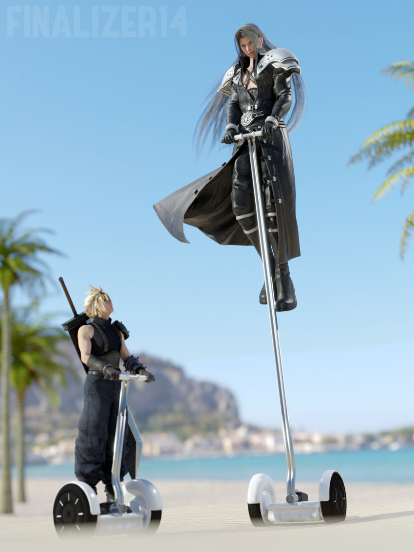 2boys, 3d, absurdres, armor, artist_name, beach, belt, black_footwear