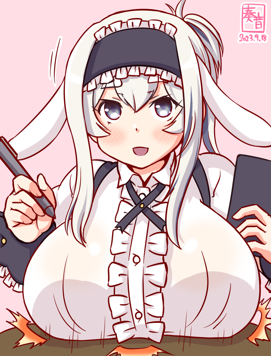 1girl, alternate_costume, animal_ears, artist_logo, blue_eyes, breasts, cosplay, dated