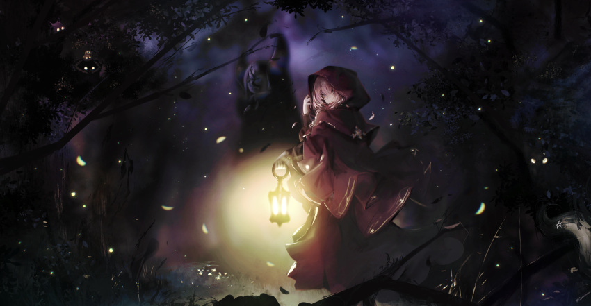 1girl, absurdres, blue_eyes, cloak, highres, holding, holding_lantern, hololive