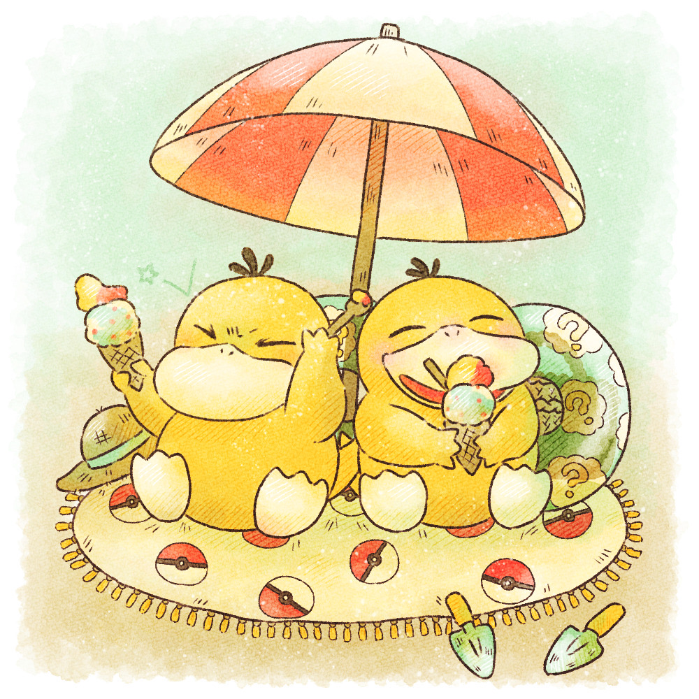 animal_focus, beach_umbrella, bird, brain_freeze, closed_eyes, duck, food, hat