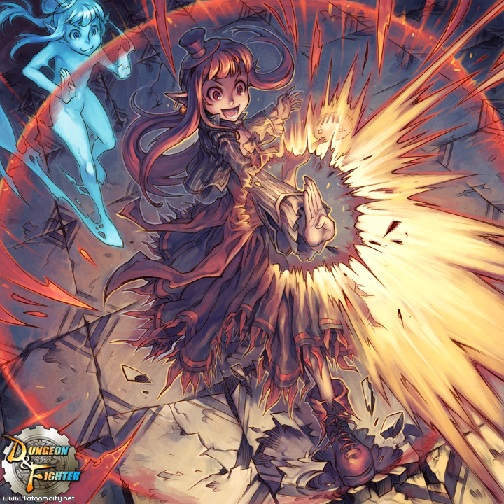 battle_mage_(dungeon_and_fighter), battle_mage_(dungeon_fighter_online), dungeon_and_fighter, explosion, hat, mage_(dungeon_and_fighter), palm_blast, pointy_ears, yi_lee, yilee