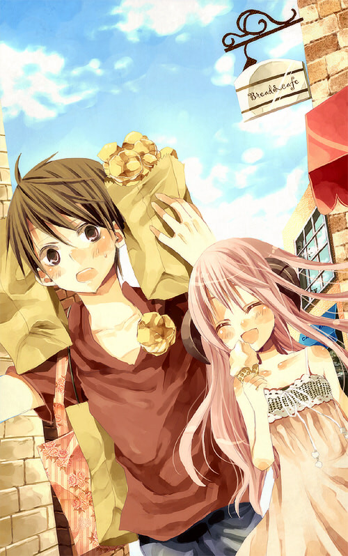 brown_eyes, brown_hair, casual, closed_eyes, cream_puff, food, hanyuu, higurashi_no_naku_koro_ni