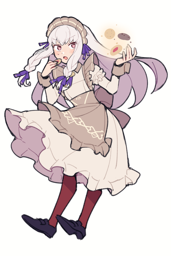 1girl, apron, black_footwear, braid, braided_sidelock, cookie, do_m_kaeru, fire_emblem