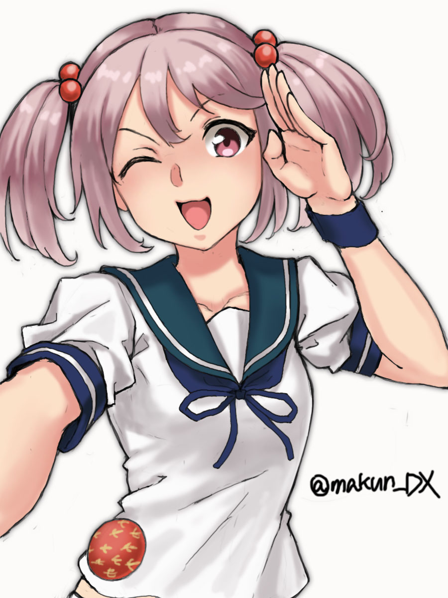 1girl, badge, blue_sailor_collar, hair_bobbles, hair_ornament, highres, kantai_collection, maakun_(makun_dx)