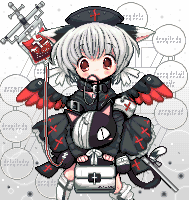1girl, animal_ears, animated, animated_gif, armband, bag, bandage_over_one_eye, black_cat