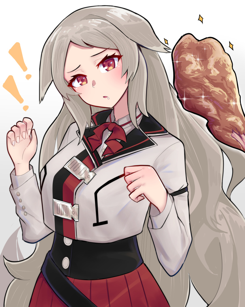 !, !!, 1girl, absurdres, animal_ears, bow, chicken_leg, cropped_jacket