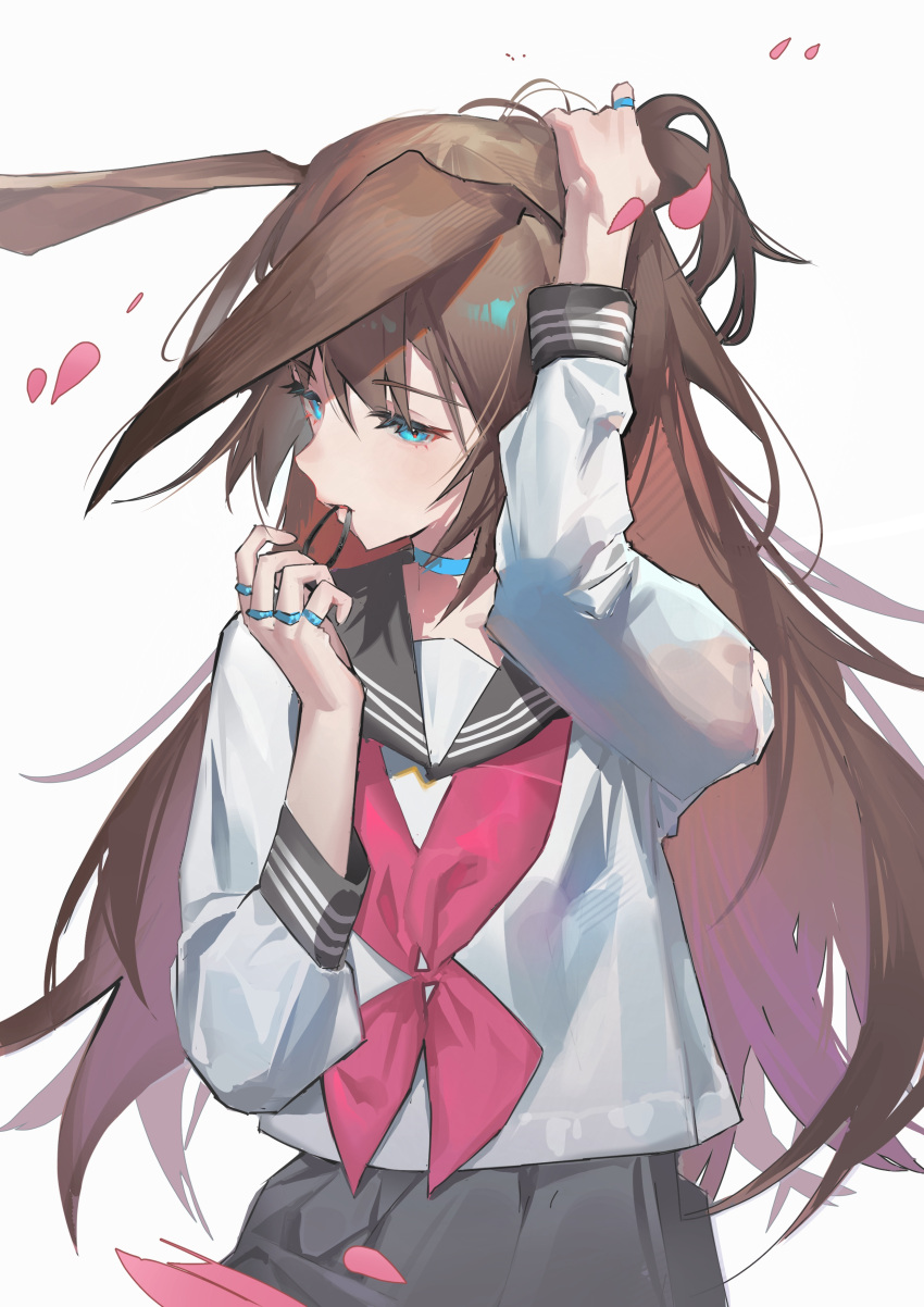 1girl, absurdres, alternate_costume, amiya_(arknights), animal_ears, arknights, blue_eyes, brown_hair