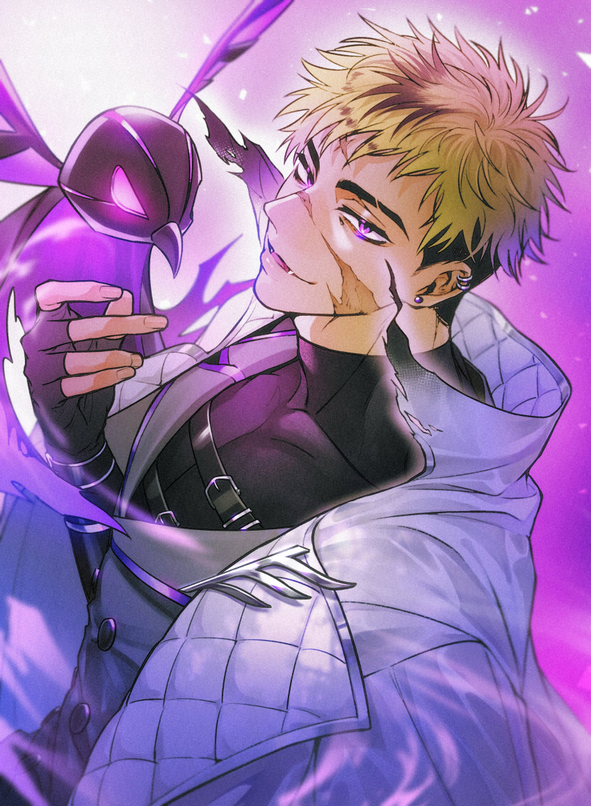 1boy, absurdres, black_gloves, black_shirt, blonde_hair, brown_hair, buttons, coat