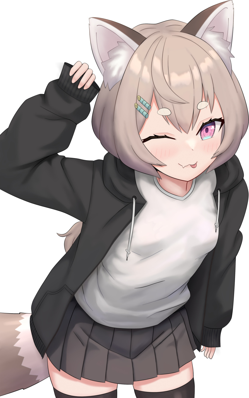 absurdres, animal_ear_fluff, animal_ears, brown_hair, hair_ornament, hand_up, highres, hood