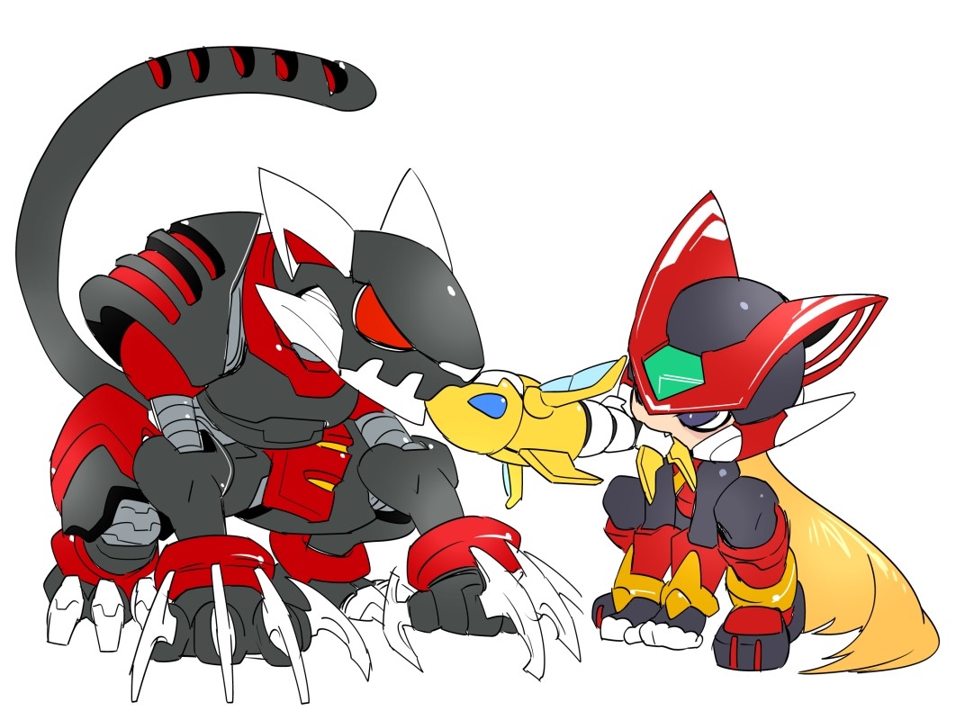 2boys, all_fours, android, animalization, blonde_hair, blue_eyes, cat_boy, claws