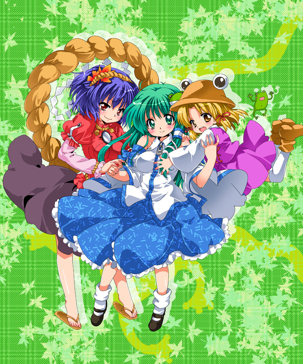 blonde_hair, detached_sleeves, dream_maker, eyes, frog, green_eyes, green_hair, hair_ornament